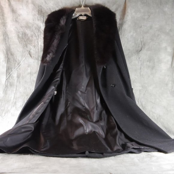 VTG PAVILION 50s-60s Full Length Black Wool Coat Black Fur* Collar MED* EUC ANB - Picture 4 of 12